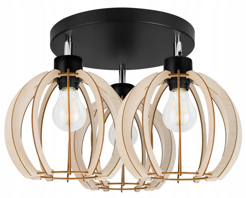 Lampa sufitowa wisząca Light Home LH Timber 3x E27 60W okrągła 24cm czarny 1szt.
