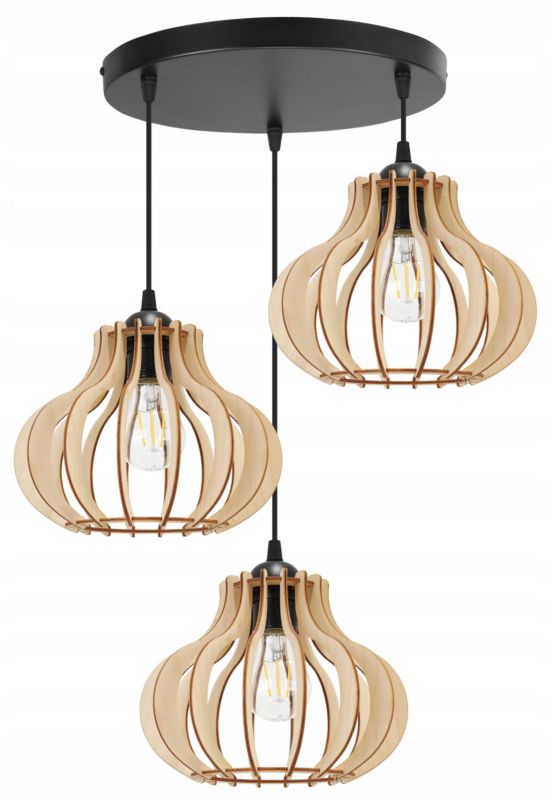 Lampa sufitowa wisząca Light Home LH Timber 3x E27 60W okrągła klosz owalny czarny 1szt.