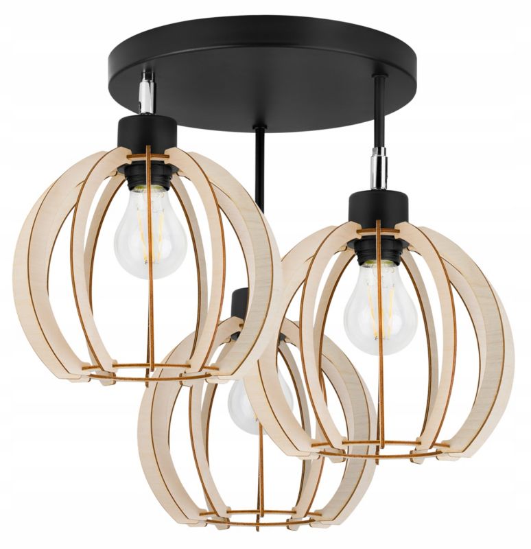 Lampa sufitowa wisząca Light Home LH Timber 3x E27 60W okrągła regulowana 24cm czarny 1szt.