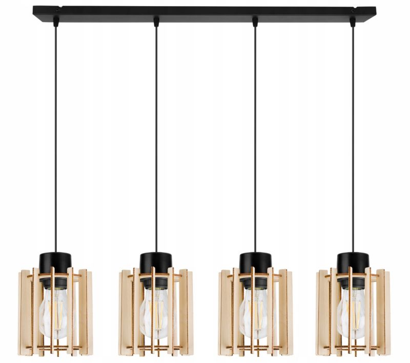 Lampa sufitowa wisząca Light Home LH Timber 4x E27 60W klosz tuba czarny 1szt.