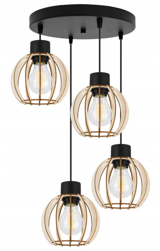 Lampa sufitowa wisząca Light Home LH Timber 4x E27 60W okrągła czarny 1szt.