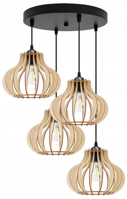 Lampa sufitowa wisząca Light Home LH Timber 4x E27 60W okrągły klosz owalny czarny 1szt.