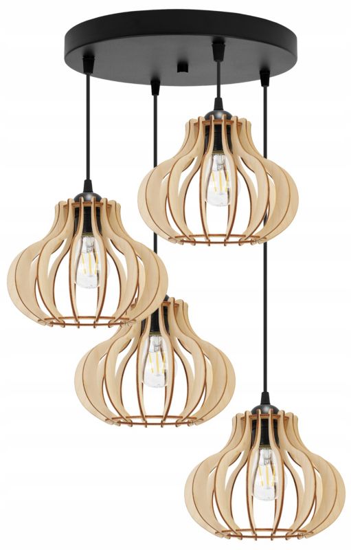Lampa sufitowa wisząca Light Home LH Timber 4x E27 60W okrągły klosz owalny czarny 1szt.
