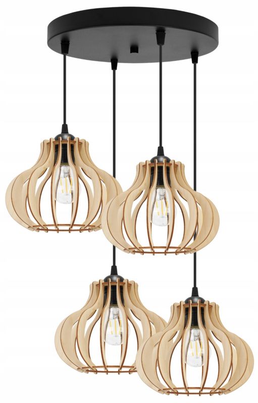Lampa sufitowa wisząca Light Home LH Timber 4x E27 60W okrągły klosz owalny czarny 1szt.
