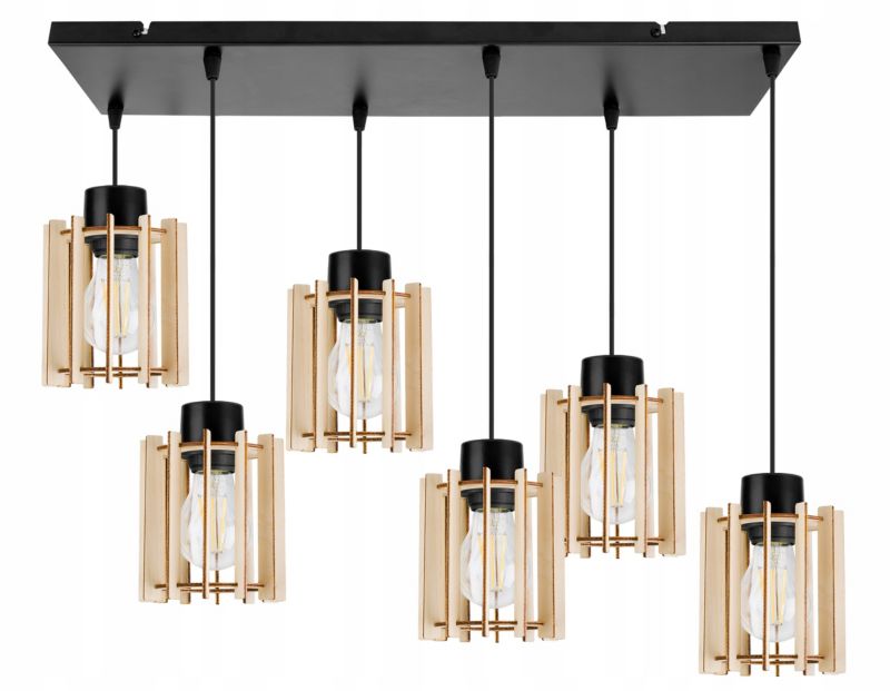 Lampa sufitowa wisząca Light Home LH Timber 6x E27 60W klosz tuba czarny 1szt.