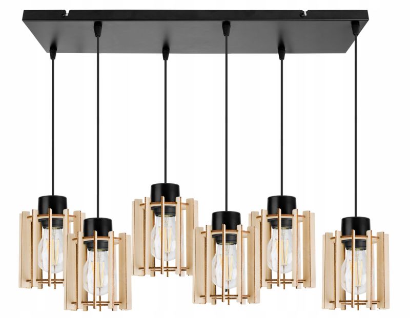 Lampa sufitowa wisząca Light Home LH Timber 6x E27 60W klosz tuba czarny 1szt.