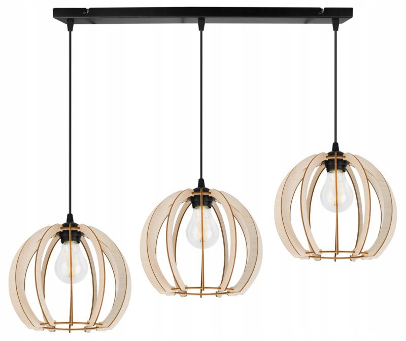 Lampa sufitowa wisząca Light Home LH Timber Drewno 3x E27 60W czarny 1szt.