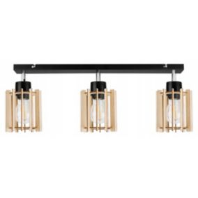 Lampa sufitowa wisząca Light Home LH Timber drewno 3x E27 60W klosz tuba czarny 1szt.
