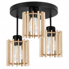 Lampa sufitowa wisząca Light Home LH Timber drewno 3x E27 60W okrągły prosty klosz tuba czarny 1szt.