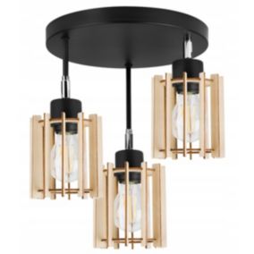 Lampa sufitowa wisząca Light Home LH Timber drewno 3x E27 60W okrągły prosty klosz tuba czarny/srebrny 1szt.
