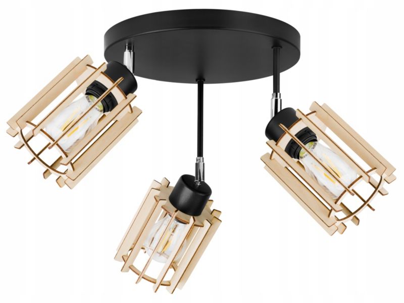 Lampa sufitowa wisząca Light Home LH Timber drewno 3x E27 60W okrągły prosty klosz tuba czarny/srebrny 1szt.