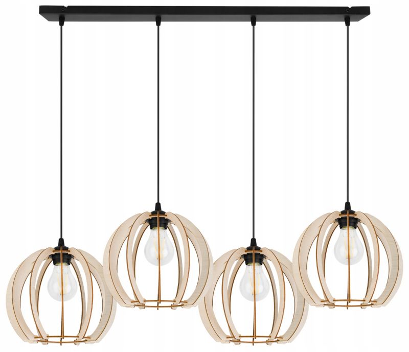 Lampa sufitowa wisząca Light Home LH Timber Drewno 4x E27 60W klosz 24cm czarny 1szt.