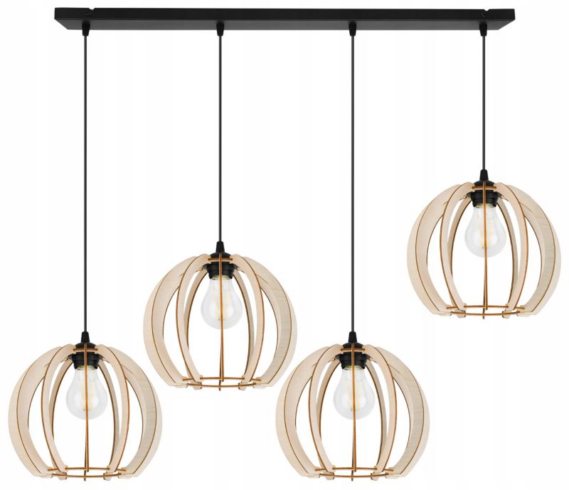Lampa sufitowa wisząca Light Home LH Timber Drewno 4x E27 60W klosz 24cm czarny 1szt.