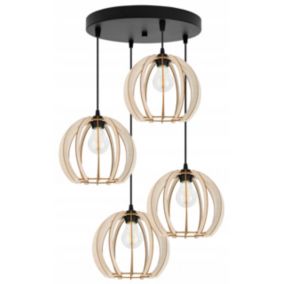 Lampa sufitowa wisząca Light Home LH Timber Drewno 4x E27 60W okrągły klosz 24cm czarny 1szt.