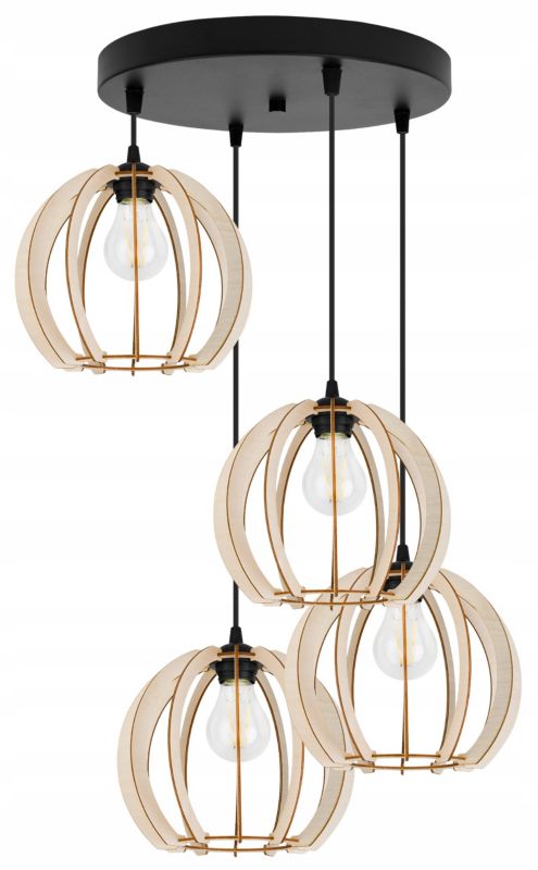 Lampa sufitowa wisząca Light Home LH Timber Drewno 4x E27 60W okrągły klosz 24cm czarny 1szt.