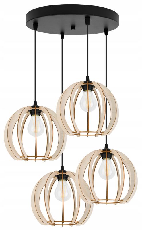 Lampa sufitowa wisząca Light Home LH Timber Drewno 4x E27 60W okrągły klosz 24cm czarny 1szt.
