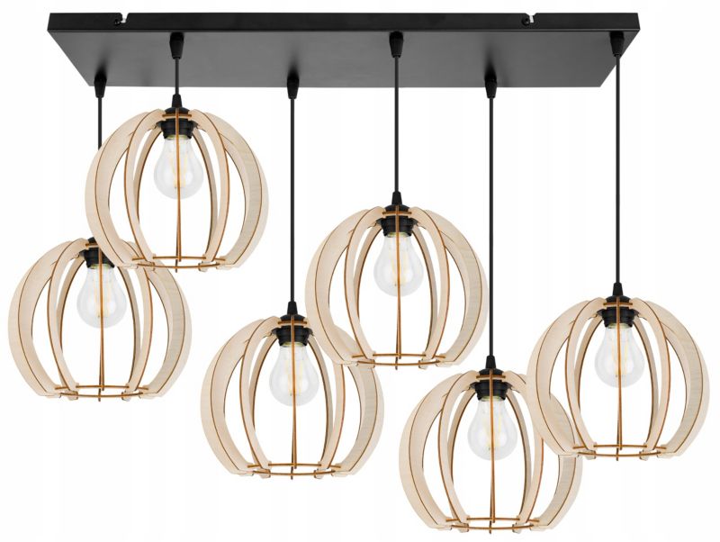 Lampa sufitowa wisząca Light Home LH Timber Drewno 6x E27 60W czarny 1szt.