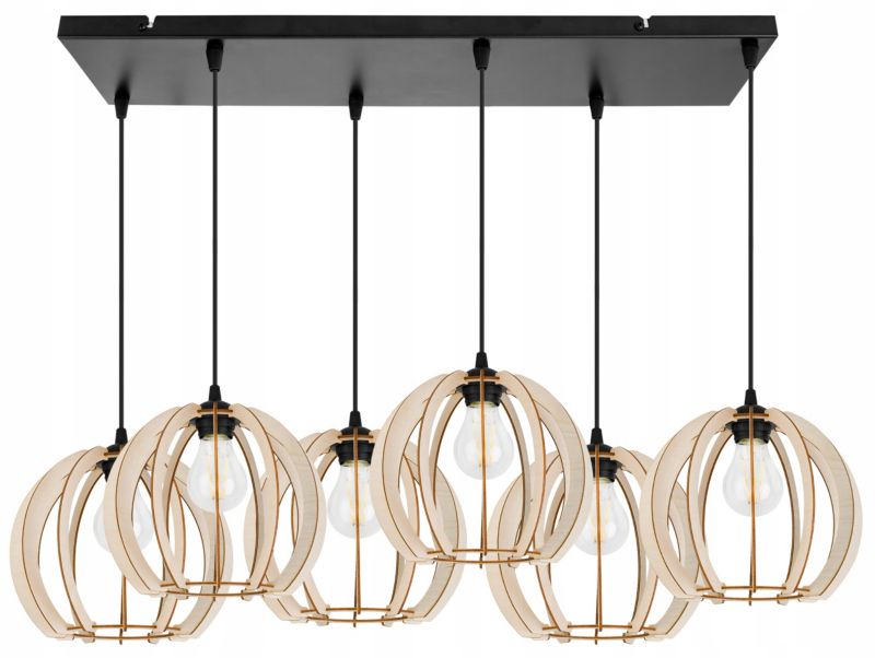 Lampa sufitowa wisząca Light Home LH Timber Drewno 6x E27 60W czarny 1szt.