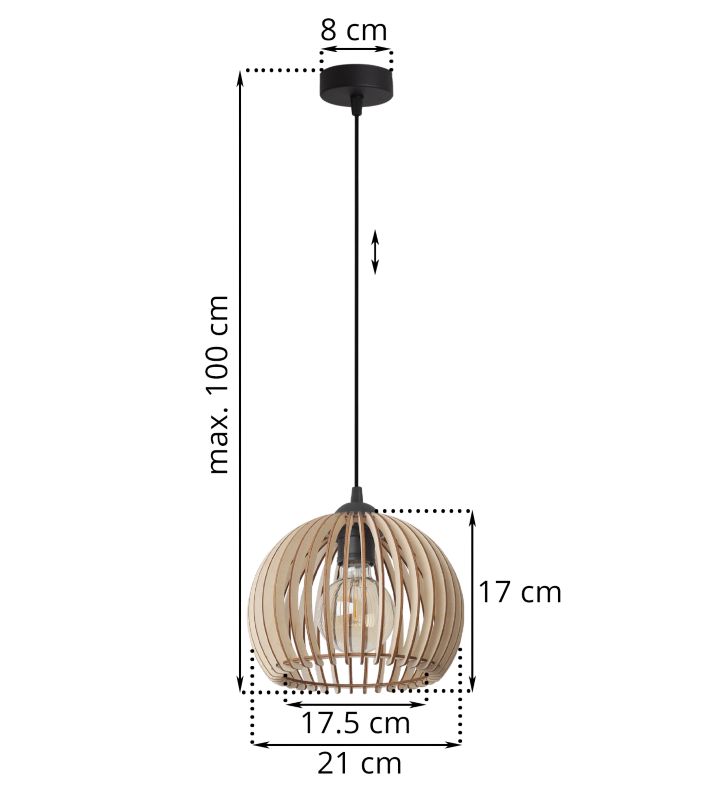 Lampa sufitowa wisząca Light Home LH Timber kula 21x17cm 1x E27 beżowy/czarny 1szt.