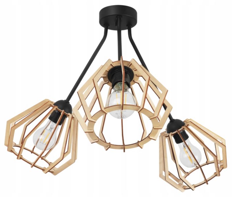 Lampa sufitowa wisząca Light Home LH Trio Timber 3x E27 60W klosz diament naturalny 1szt.