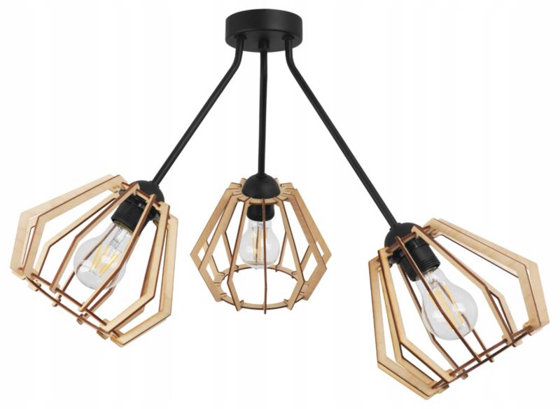 Lampa sufitowa wisząca Light Home LH Trio Timber 3x E27 60W klosz diament naturalny 1szt.