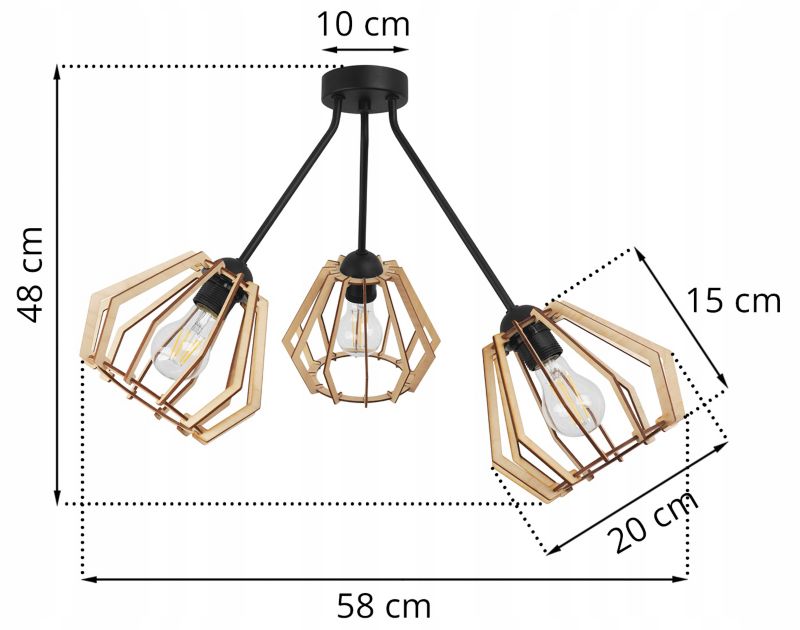 Lampa sufitowa wisząca Light Home LH Trio Timber 3x E27 60W klosz diament naturalny 1szt.