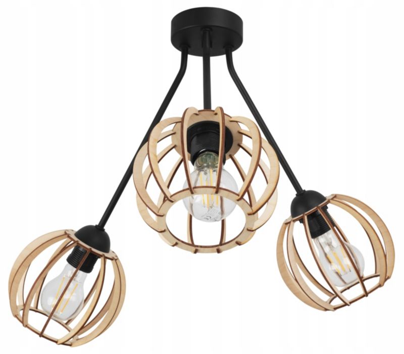 Lampa sufitowa wisząca Light Home LH Trio Timber 3x E27 60W klosz okragły naturalny 1szt.