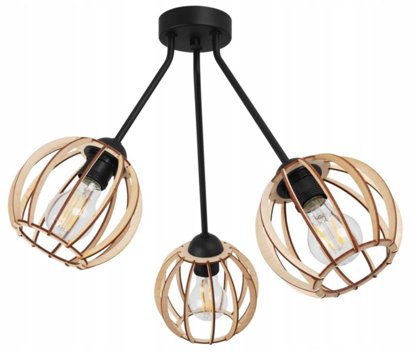 Lampa sufitowa wisząca Light Home LH Trio Timber 3x E27 60W klosz okragły naturalny 1szt.