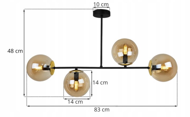 Lampa sufitowa wisząca Light Home LH Tulza 4x E14 40W klosz miodowy/złoty 1szt.