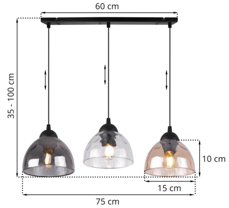 Lampa sufitowa wisząca Light Home LH Venice 3x E27 60W klosz mieszany 1szt.