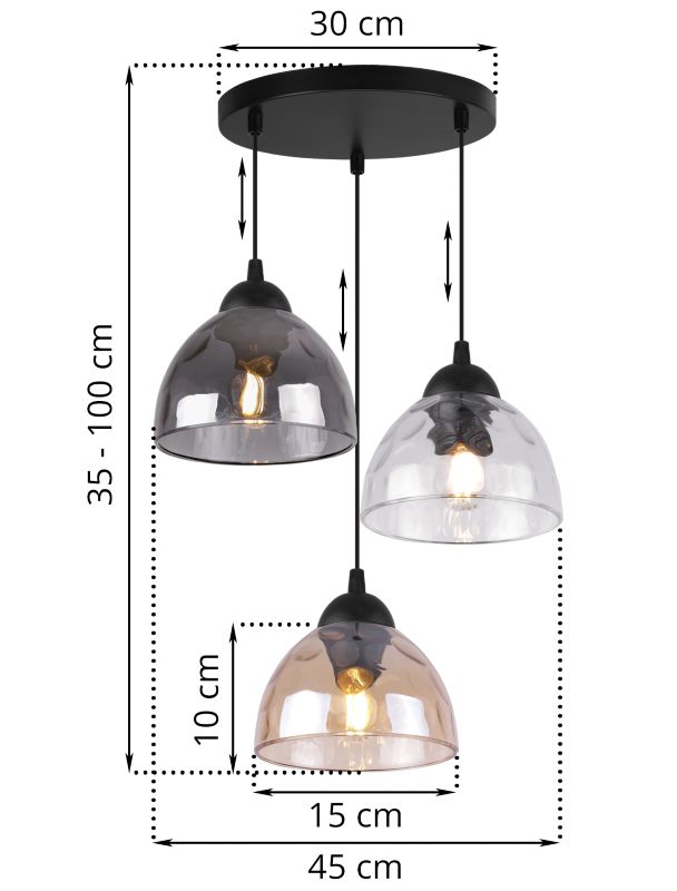 Lampa sufitowa wisząca Light Home LH Venice 3x E27 60W okrągły klosz mieszany 1szt.