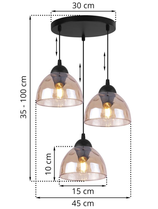 Lampa sufitowa wisząca Light Home LH Venice 3x E27 60W okrągły klosz miodowy 1szt.