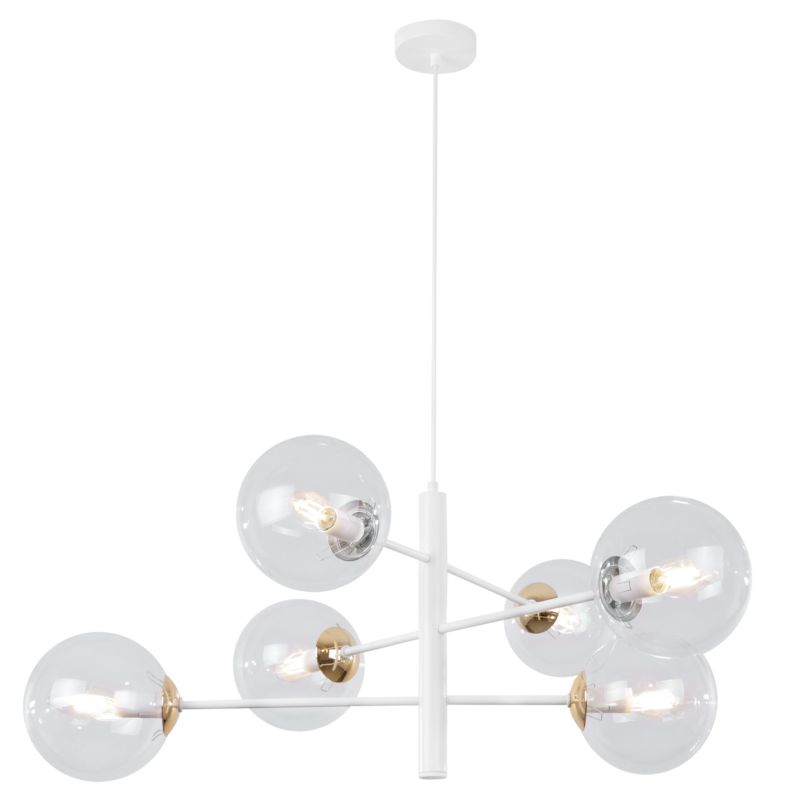 Lampa sufitowa wisząca Light Home LH Venice 6x E14 40W biały/złoty klosz bezbarwny 1szt.