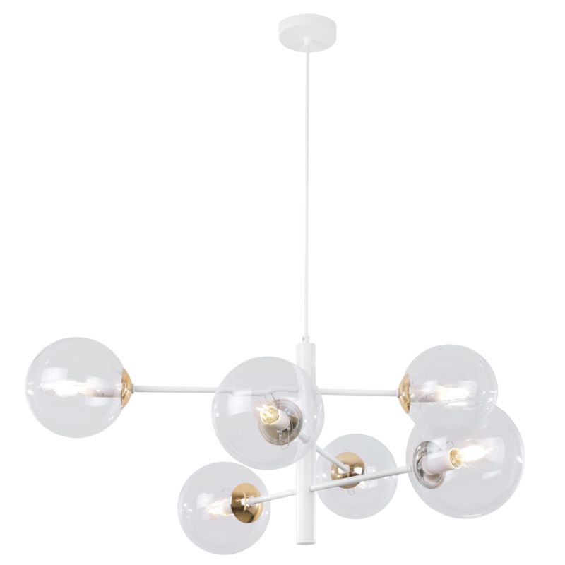 Lampa sufitowa wisząca Light Home LH Venice 6x E14 40W biały/złoty klosz bezbarwny 1szt.