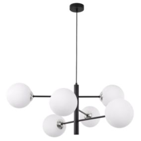 Lampa sufitowa wisząca Light Home LH Venice 6x E14 40W czarny/chrom klosz biały 1szt.