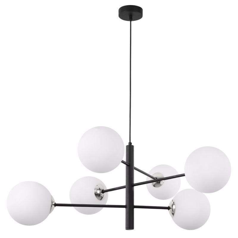 Lampa sufitowa wisząca Light Home LH Venice 6x E14 40W czarny/chrom klosz biały 1szt.