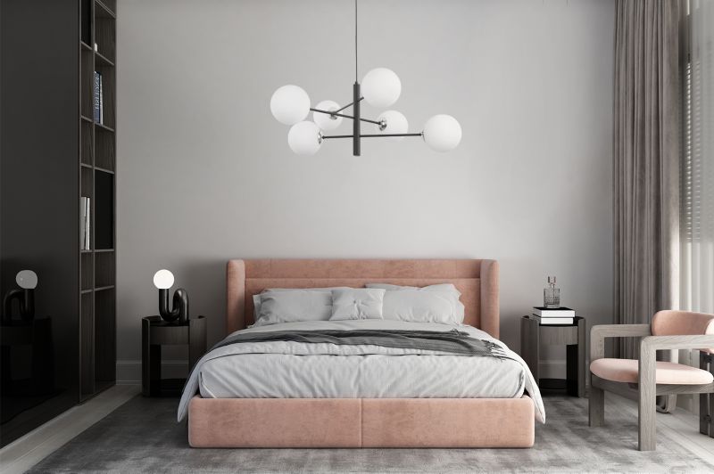 Lampa sufitowa wisząca Light Home LH Venice 6x E14 40W czarny/chrom klosz biały 1szt.
