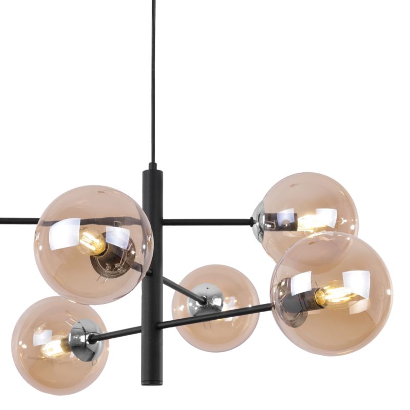 Lampa sufitowa wisząca Light Home LH Venice 6x E14 40W czarny/chrom klosz miodowy 1szt.
