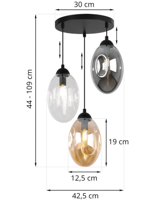 Lampa sufitowa wisząca Light Home LH Vigo 3x E14 60W okrągły 30cm multikolor 1szt.