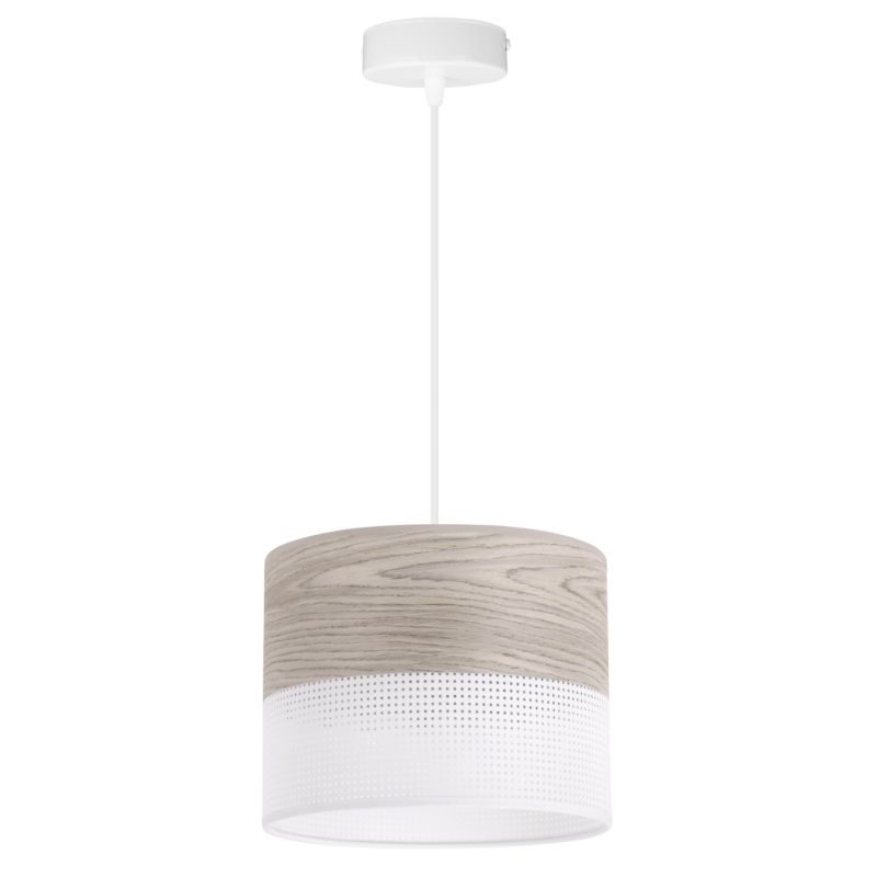 Lampa sufitowa wisząca Light Home LH Wood 1x E27 60W fornir dąb bielony/biały klosz 20cm 1szt.