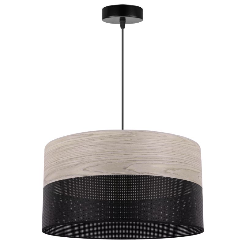 Lampa sufitowa wisząca Light Home LH Wood 1x E27 60W fornir dąb bielony/czarny klosz 40cm 1szt.