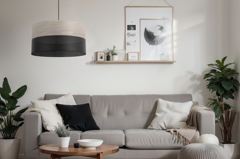 Lampa sufitowa wisząca Light Home LH Wood 1x E27 60W fornir dąb bielony/czarny klosz 40cm 1szt.
