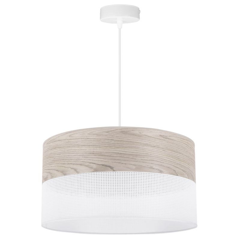 Lampa sufitowa wisząca Light Home LH Wood 1x E27 60W fornir dąb bielony klosz/biały 40cm 1szt.