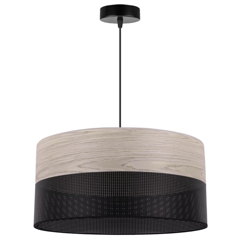 Lampa sufitowa wisząca Light Home LH Wood 1x E27 60W fornir dąb bielony klosz/czarny 44cm 1szt.