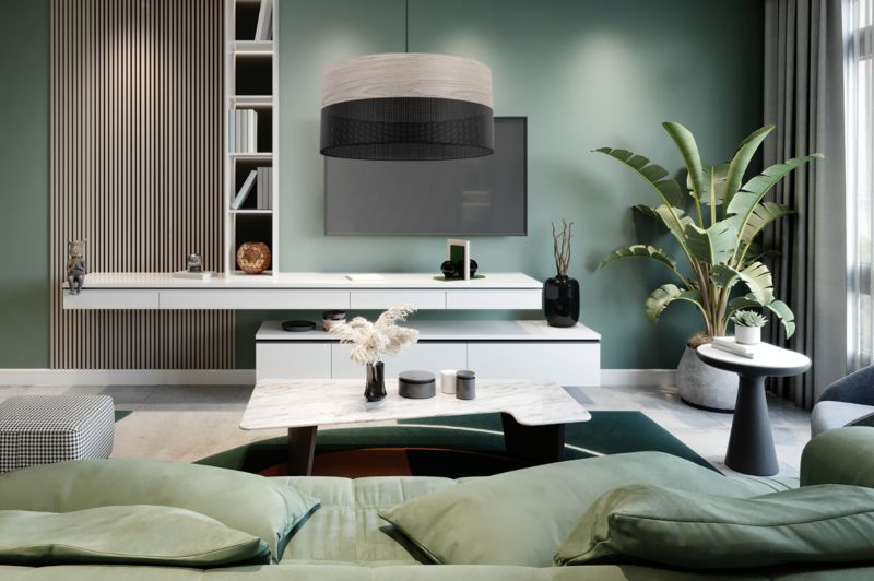 Lampa sufitowa wisząca Light Home LH Wood 1x E27 60W fornir dąb bielony klosz/czarny 44cm 1szt.