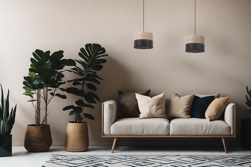 Lampa sufitowa wisząca Light Home LH Wood 1x E27 60W fornir dąb klasyczny/czarny klosz 20cm 1szt.