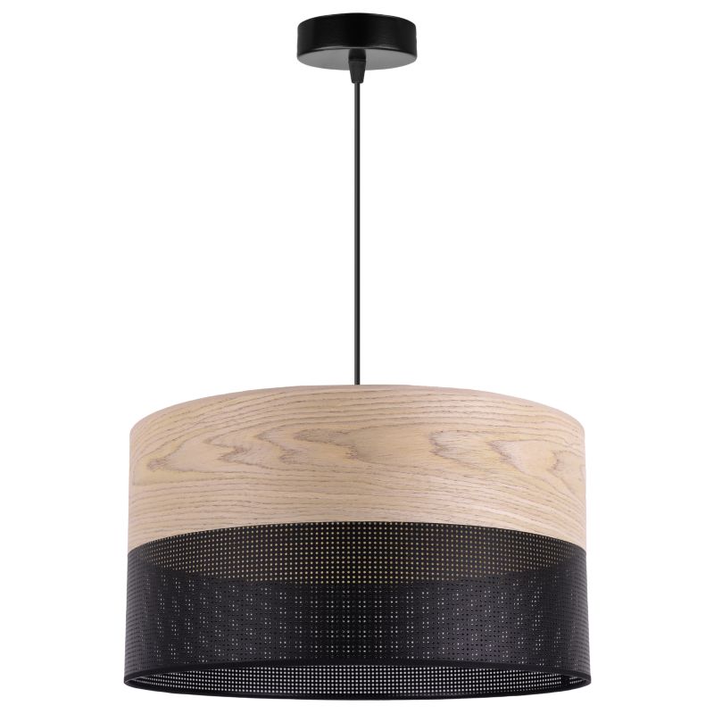 Lampa sufitowa wisząca Light Home LH Wood 1x E27 60W fornir dąb klasyczny/czarny klosz 40cm 1szt.