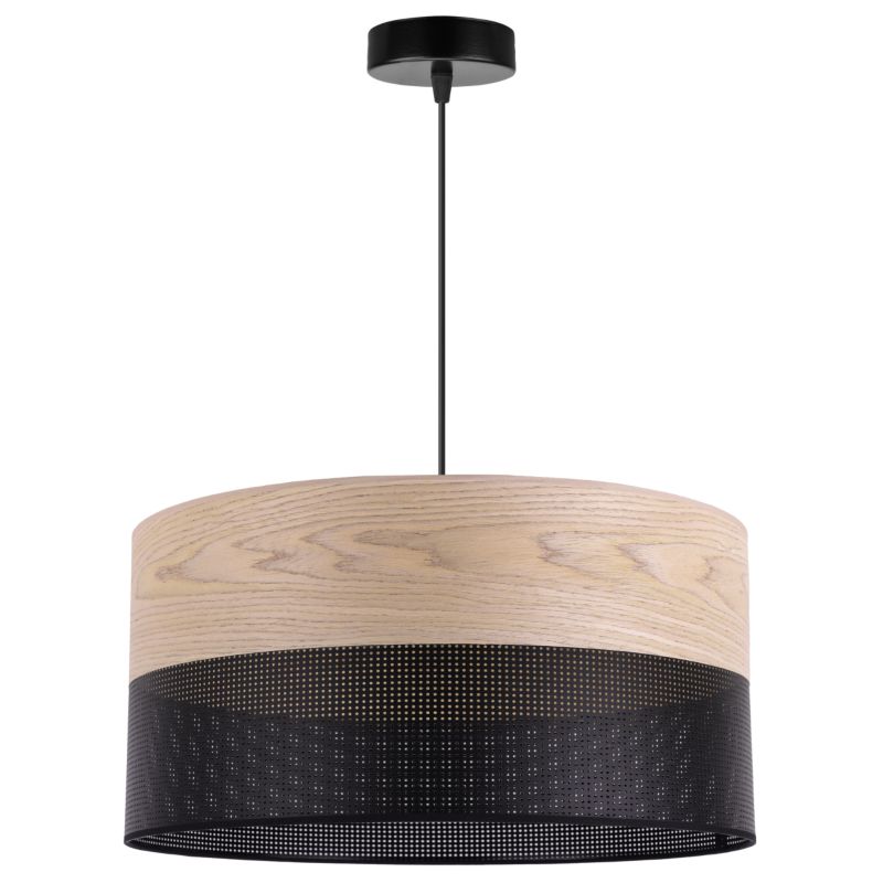 Lampa sufitowa wisząca Light Home LH Wood 1x E27 60W fornir dąb klasyczny/czarny klosz 44cm 1szt.