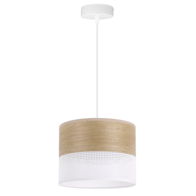 Lampa sufitowa wisząca Light Home LH Wood 1x E27 60W fornir dąb złocisty/biały klosz 20cm 1szt.