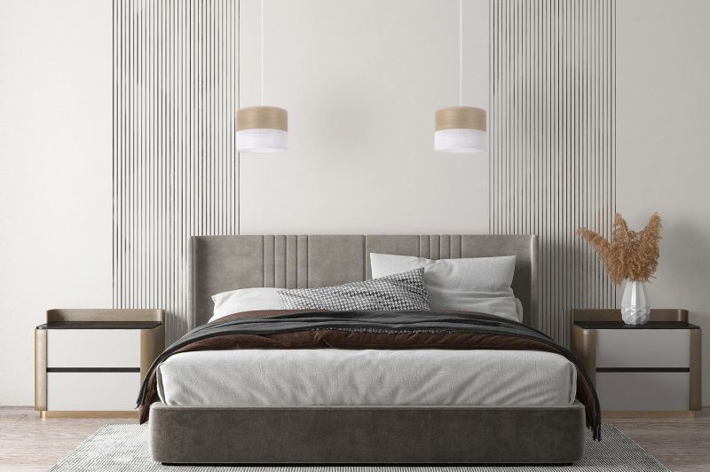 Lampa sufitowa wisząca Light Home LH Wood 1x E27 60W fornir dąb złocisty/biały klosz 20cm 1szt.